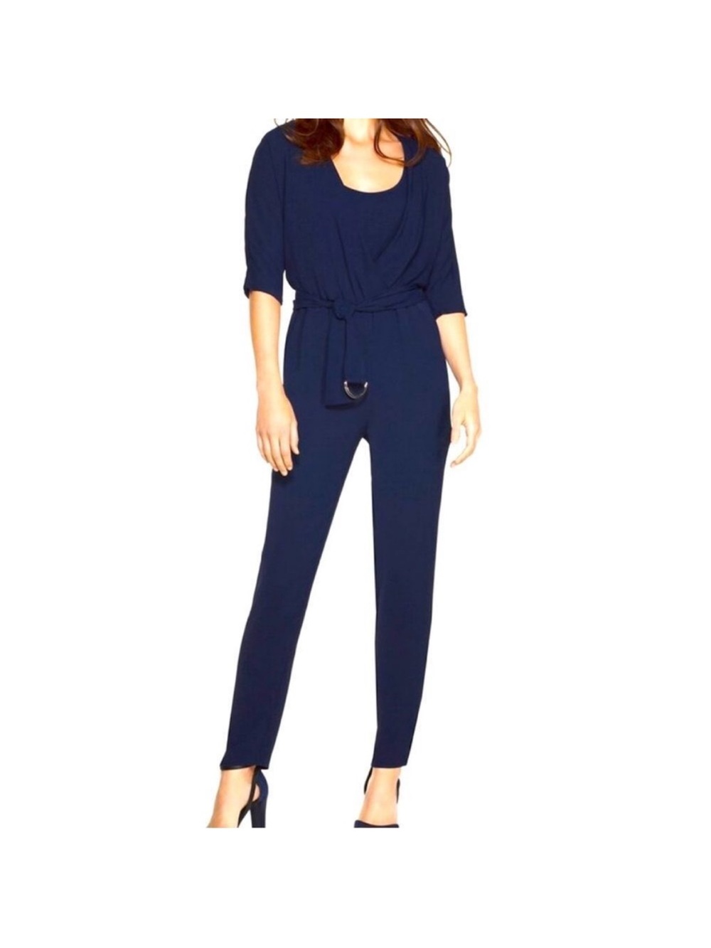 White House Black Market Dolman Sleeve Navy Surplice Utility Jumpsuit Size 6